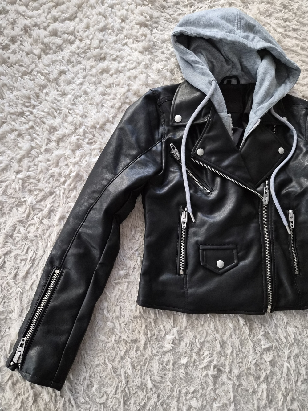 [BLANKNYC] Black Faux Leather Hooded Moto Jacket - Size XS - Picture 2 of 16